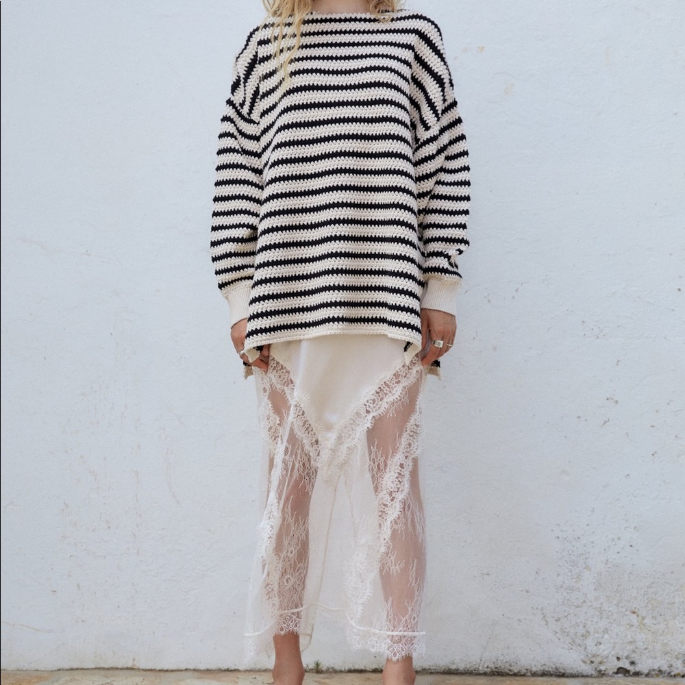 Zara striped black and beige oversized knit sweater
